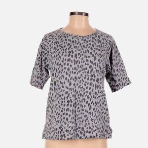 Womens LOFT Knit Pullover Crew Top Grey Leopard Print Size Large